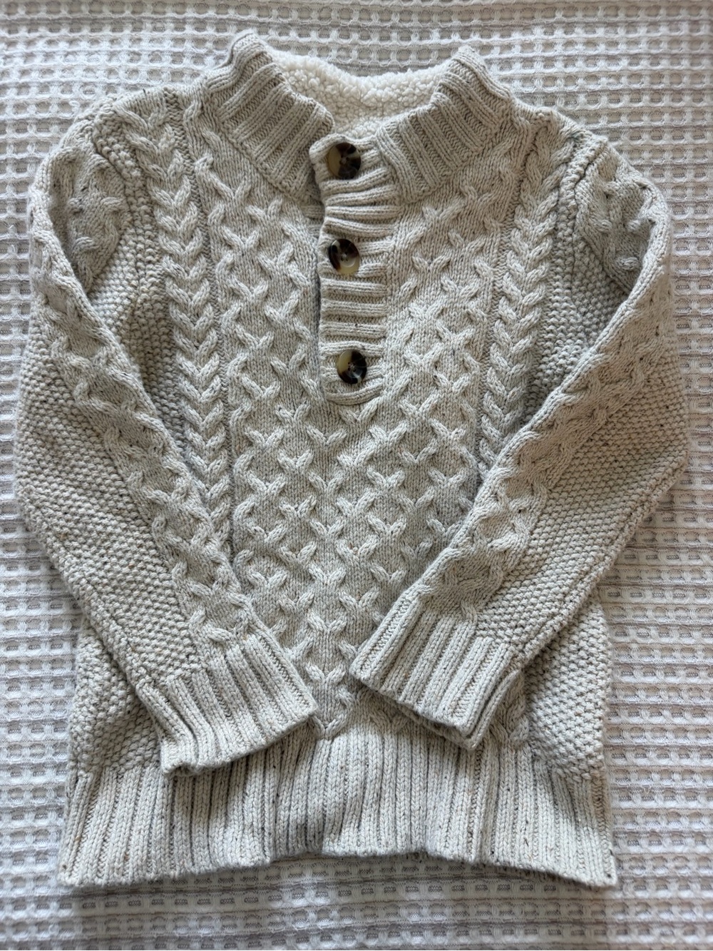 Cat & Jack Cream Cable Knit Buttoned Mock Neck Sweater